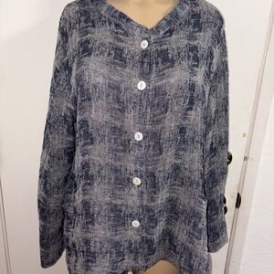 Fenini Women’s Boho Chic Blue Button Down Shirt Size XL